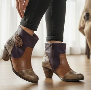Brown and Purple L'artiste 39 Women's Ankle Boots Leather 8.5